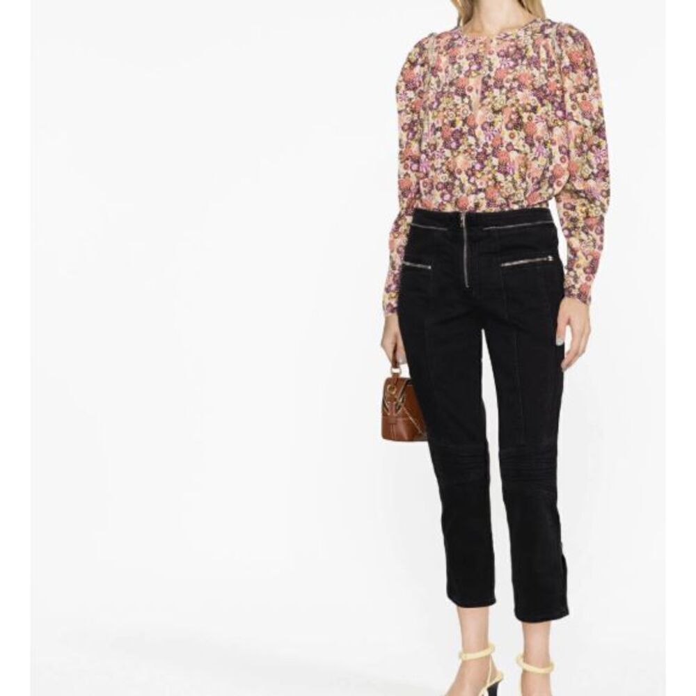 Isabel Marant Loma Cropped Jeans Moto Inspired Zippers and Textures Size 4 (36FR